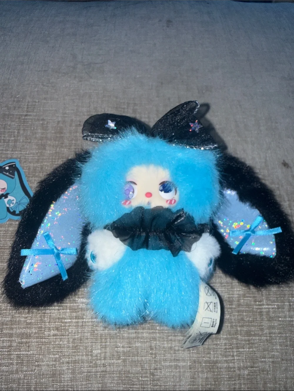 Lilia’s rainbow candy bunny pendant keychain soft fluffy -blue